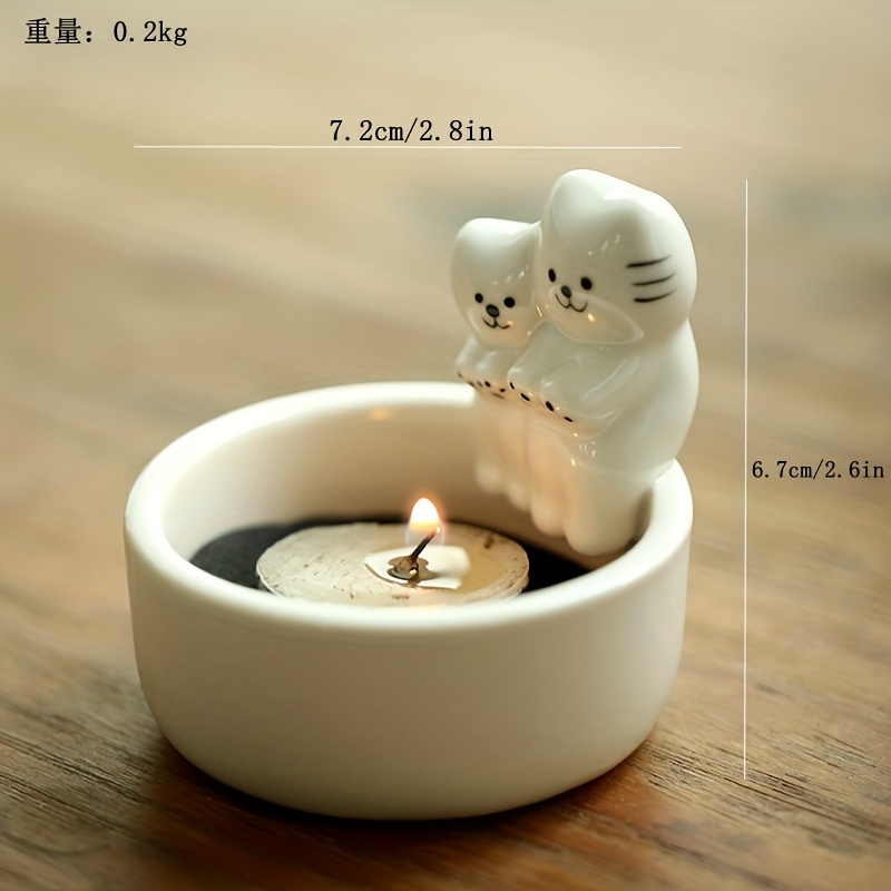 TEMU Ceramic Cat Candle Holder - Cute White With Eyes, Heat-resistant Tabletop Decor For Home, Office, Or Gift - Easter, Christmas, Valentine's Day