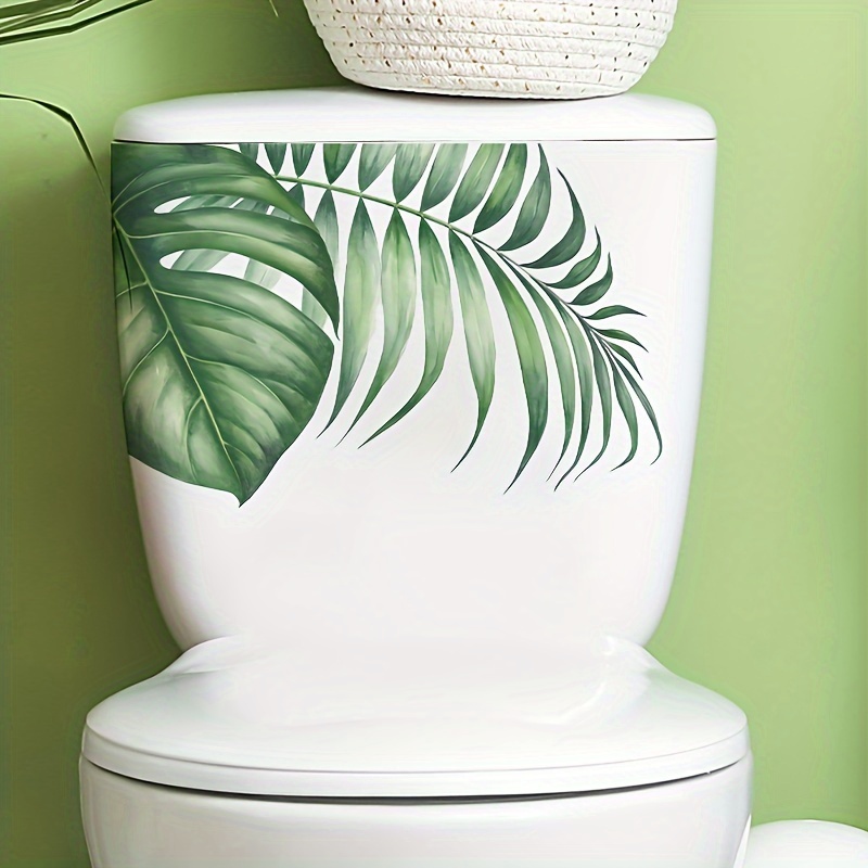 

Tropical Green Plant Leaf Toilet Tank Lid Decal - Pvc Self-adhesive Bathroom Accessory, Leaf Pattern, Single Use, Plant-themed Plastic Surface Sticker With Matte Finish