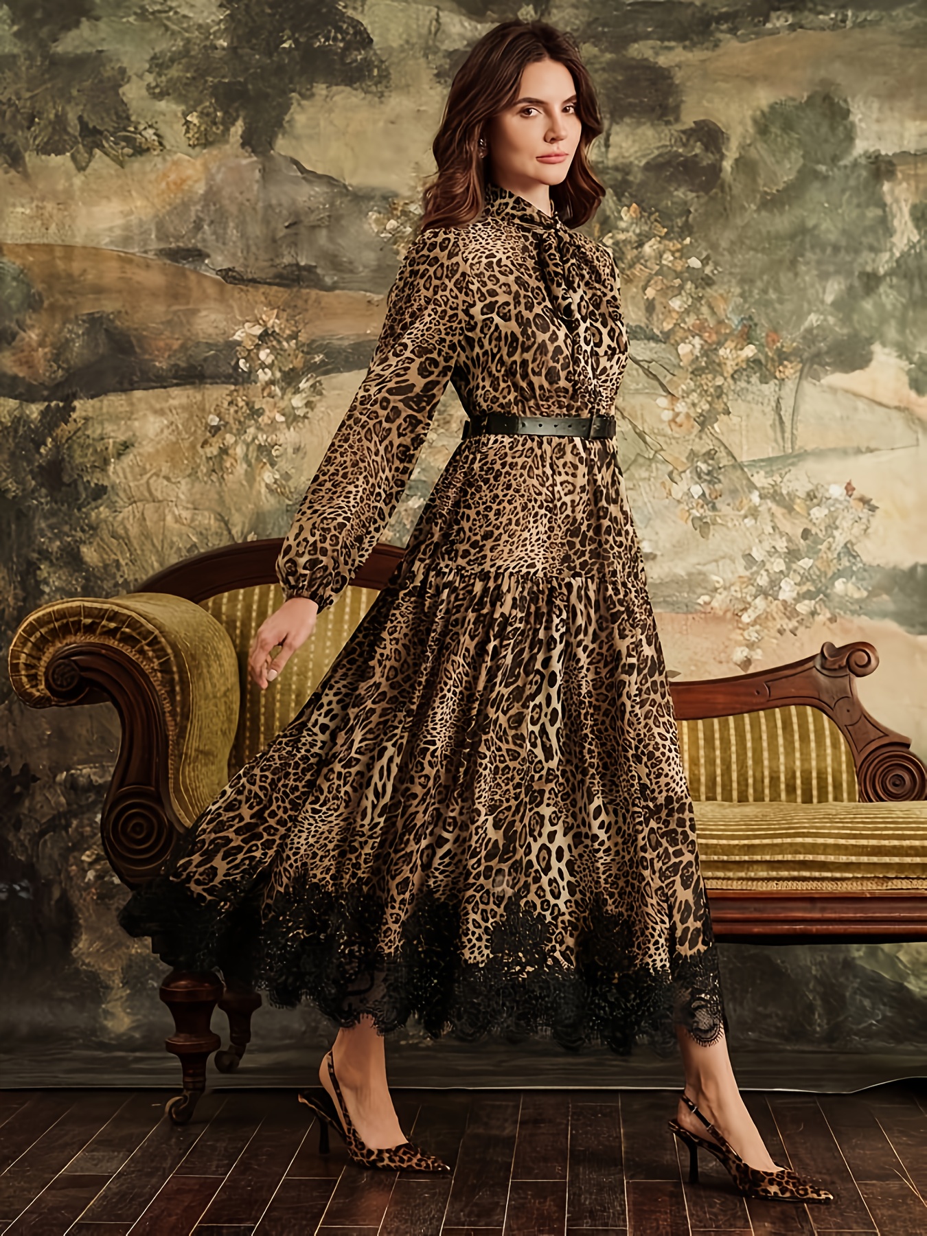 leopard print winter dress Sexy Leopard Print Patchwork Fluffy Warm Long Dress For Women, Autumn/Winter