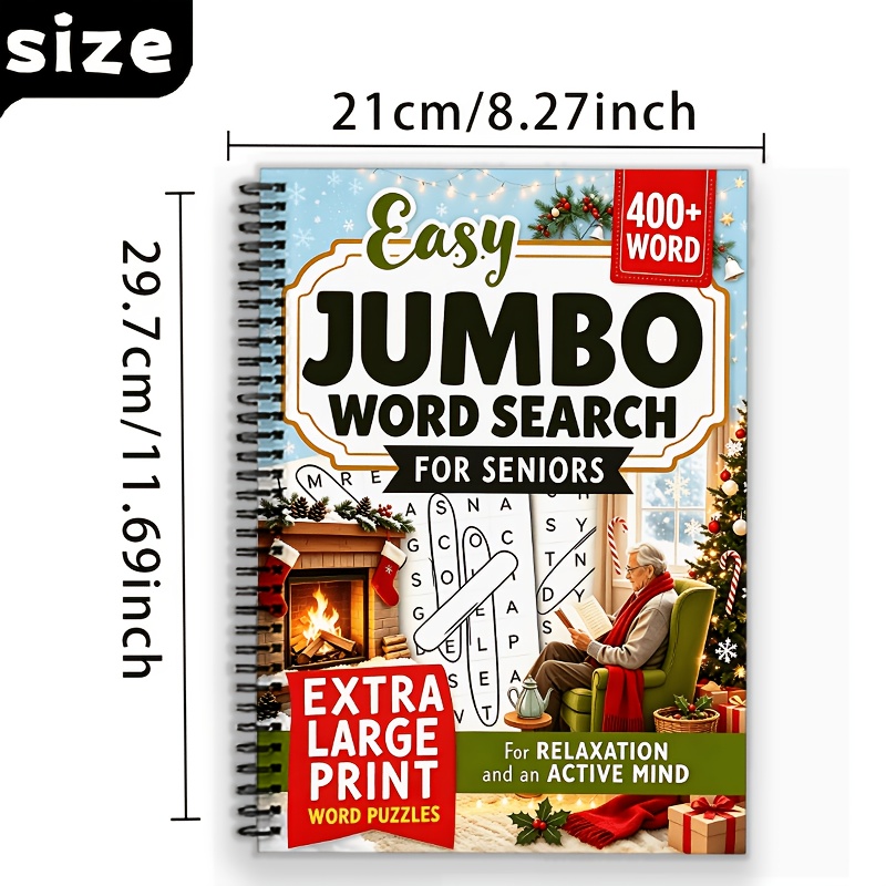 TEMU Winter Christmas Jumbo Book For Adults And Seniors, Large Print Edition, 400+ Words For . Extra-large Font Word Puzzles Relax And Keep Your Mind