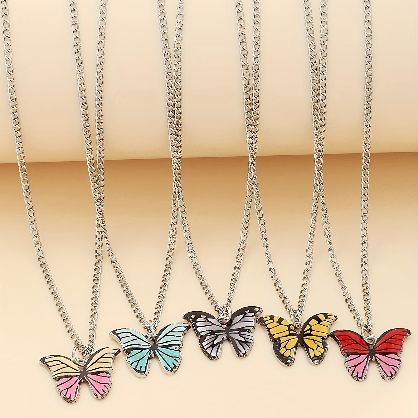 5pc Retro Minimalist Colorful Butterfly Necklace Set for Women