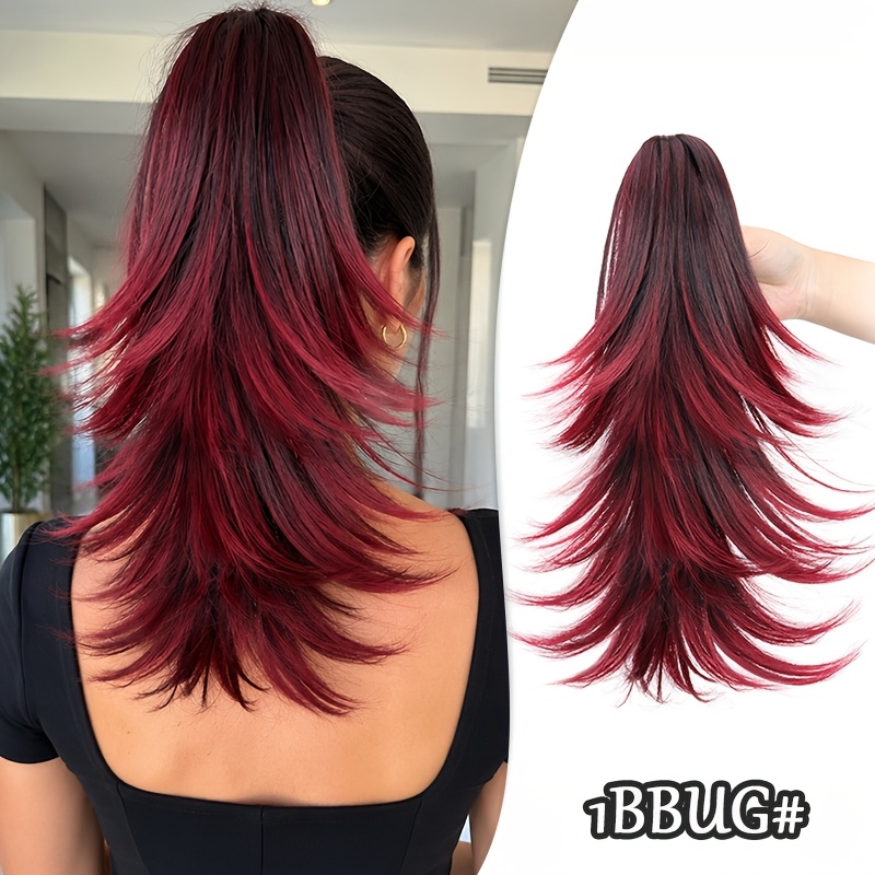 TEMU Layered Curly Claw Clip Ponytail Extension – A Synthetic, Fluffy & Wolf-cut Mullet Style Hair Piece With Highlights, Women' Wear, Parties,