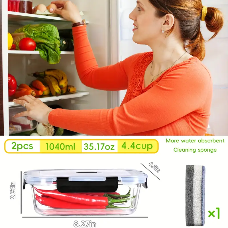 4 piece glass container set 1520ml 51 4oz 6 4cup microwave safe bpa free reusable food containers with secure latches Product details 5