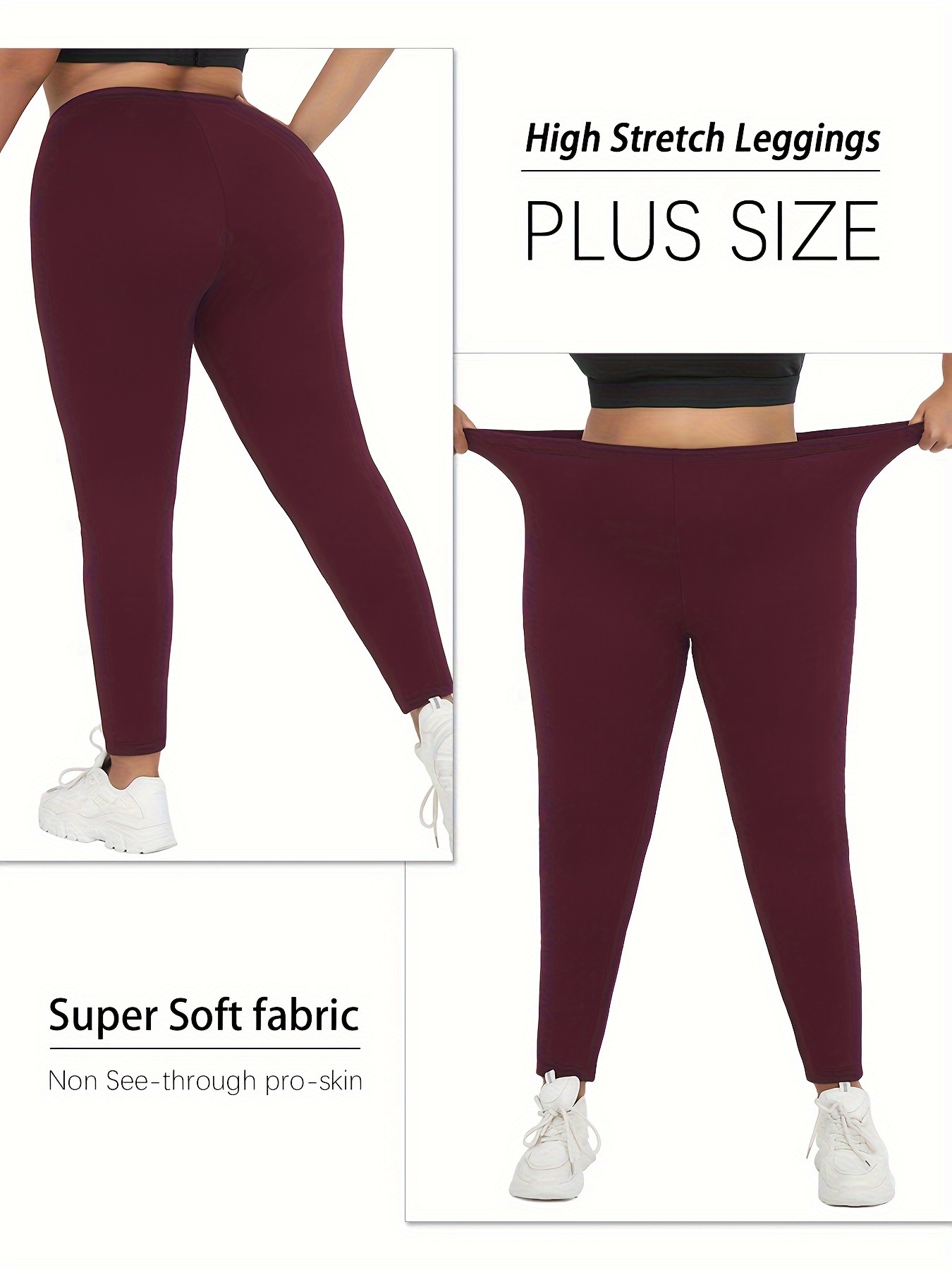 High-Waisted Plus Size Plain Women's Athletic Leggings, Stretchy, Super Soft, Non-See Through Fabric, For Running And Yoga Suitable Spring/Autumn