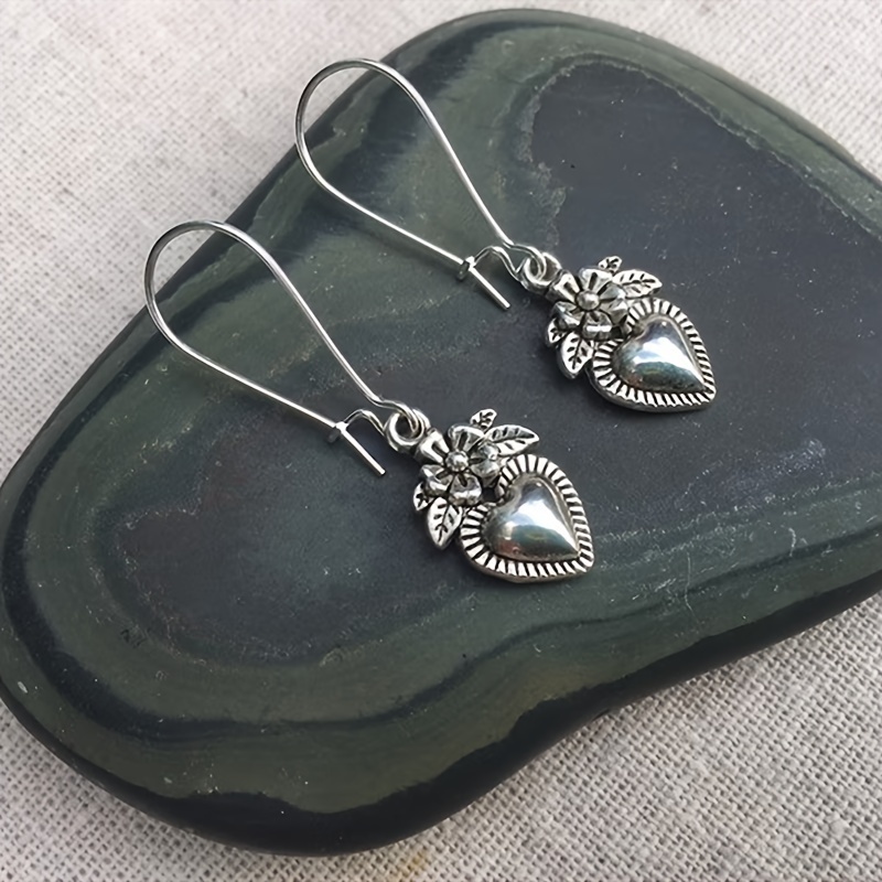 Women's Vintage Unique Silvery Heart Drop Earrings