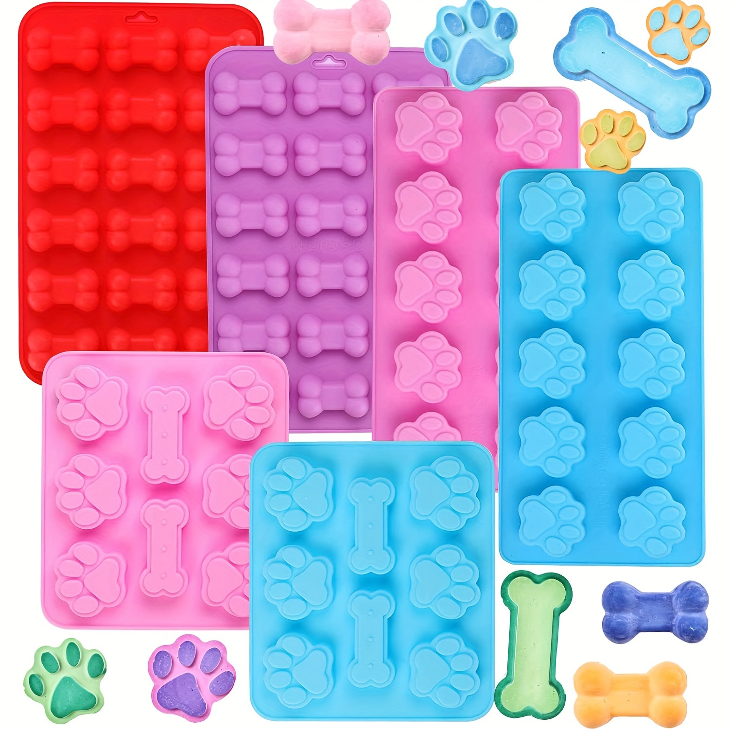 

Ensemble de moules en silicone pour chiens de 6 pièces, de patte et d'os pour chocolat, bonbons, gelée et friandises maison pour chiens - Récipient en silicone alimentaire non-adhésif, exempt de BPA.