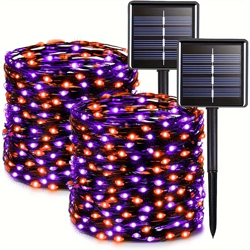 

2pack Total 240led, 80ft Solar Orange-purple Halloween Lights, Fairy Lights, Halloween Decorations, Haunted House, Trick-or-, Halloween