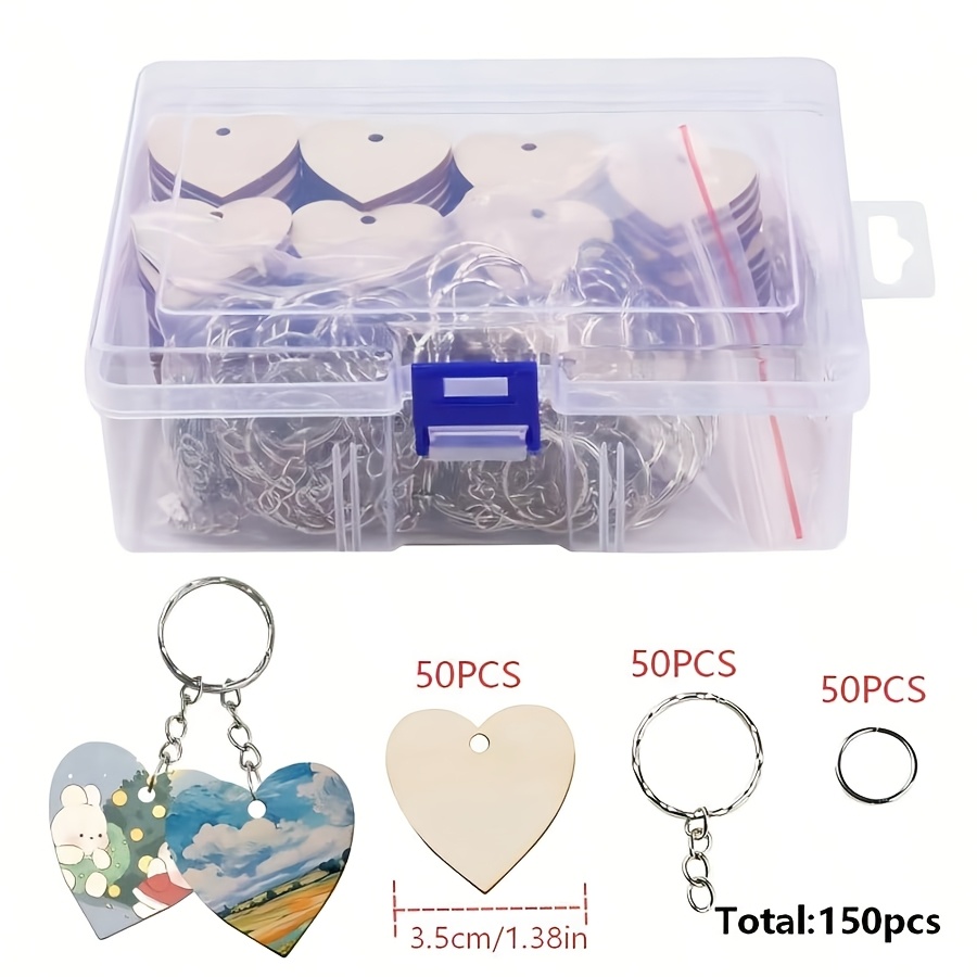 TEMU Regalo /Lui 1 Confezione da 50 Set Contenenti 150 Pezzi Portachiavi in Legno a Forma di Cuore con Ciondolo e Anello da Appendere - Blocchi di
