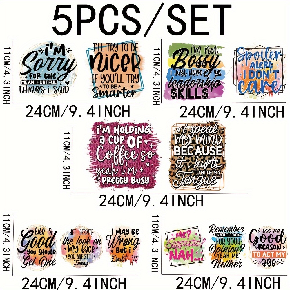 TEMU Lot de 5 enveloppes pour de 16 oz avec de aquarelle, lettres positives, blocs de couleur, pour tasse à café, enveloppes UV DTF à haute pour