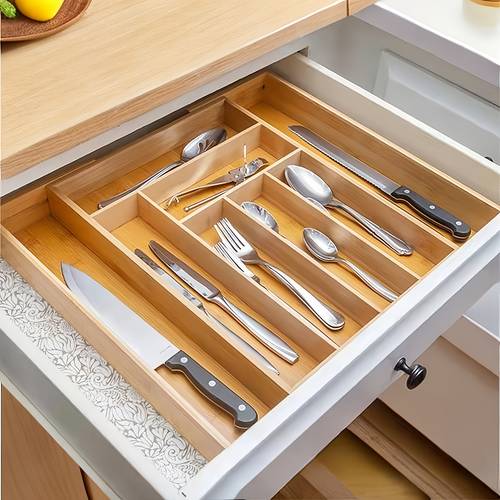 bamboo expandable drawer organizer for flatware and utensils adjustable kitchen storage dividers multi style insert mount design versatile organizer ergonomic durable bamboo material kitchen drawer dividers