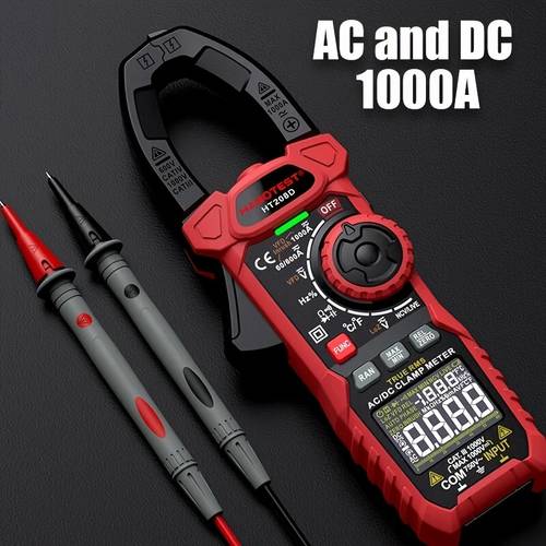 ht208 clamp meter 6000 count true rms ac current and voltage tester ncv voltage detection multimeter temperature diode tester cat iii safety level suitable for electrical maintenance