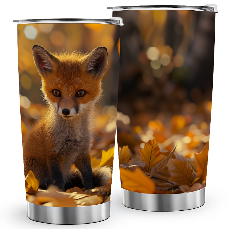 

1pc 20oz Stainless Steel Tumbler Fox Vacuum Insulated Coffee Cup Deer Wildlife Lover's Gift. Travel Cup