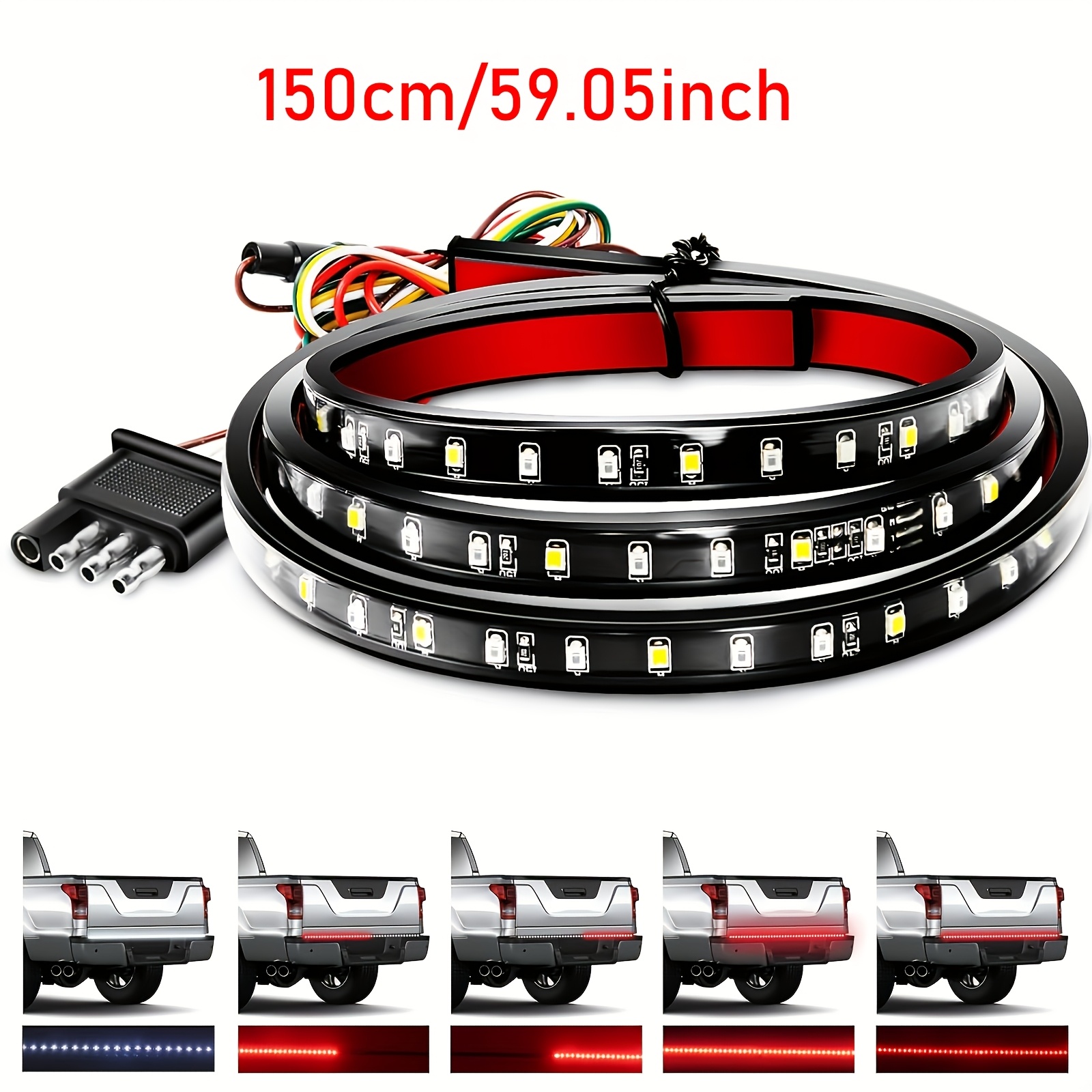 TEMU 60" Truck Tailgate Light Bar, 108 Led Single Row Light Strip, With Red Running Brake Lights, Turn Signal White, Reverse Light, For Car Truck Accessories, Without Battery