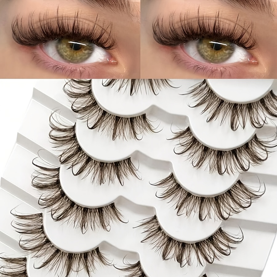 6 Pairs Brown Wet Look Crossflower 6 Pairs, Clear Strip False Eyelash Extension Makeup Tool