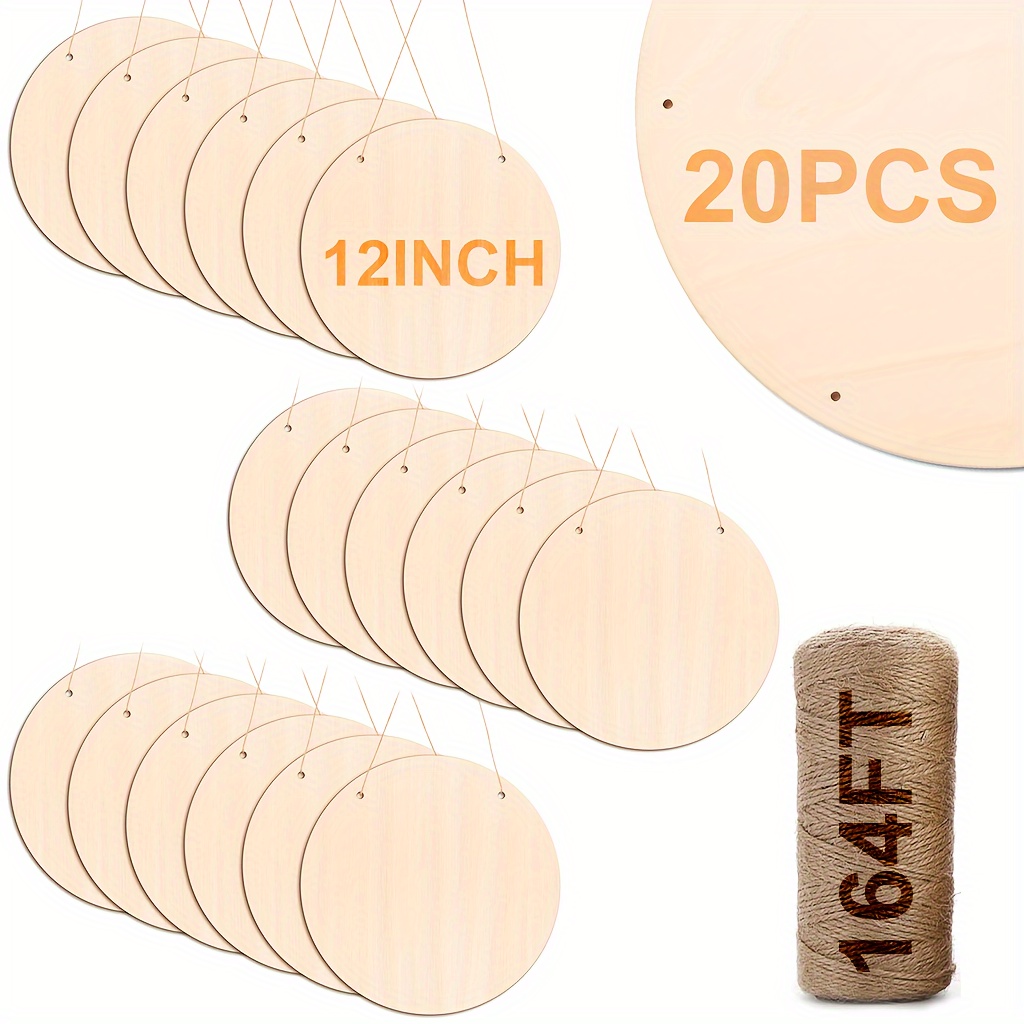 

20/10pcs 12 Inch 164 Feet Of Twinewood Circles For Crafts, Unfinished Wood Blank Wooden Door Hanger Sign, Diy Wood For Cricut Projects, Wood Burning, Painting, Valentines Day Decor Diy Crafts Gifts