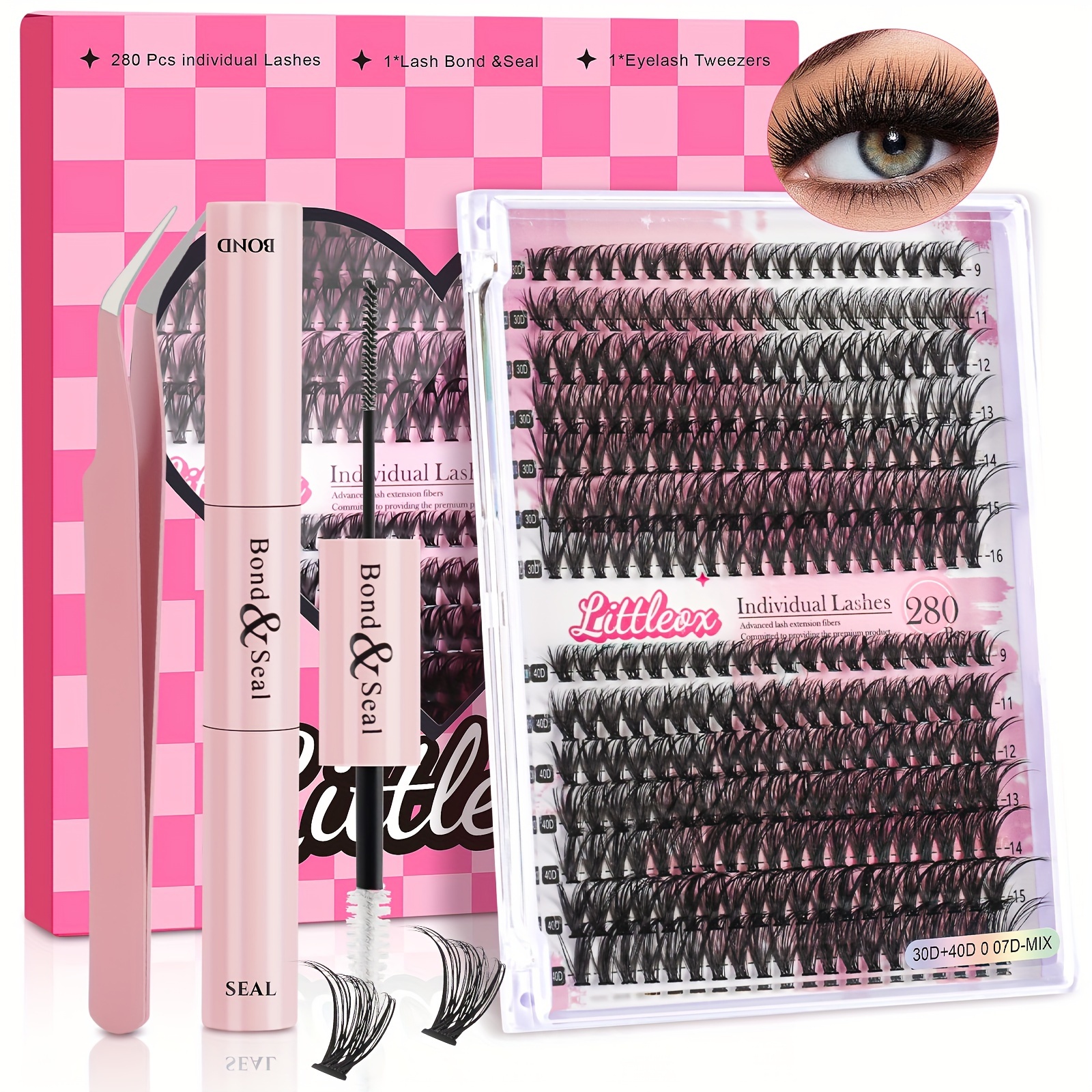 

280pcs Lash Diy Extension Kit And Lash 9-16mm With Tweezers Makeup Eyelashes Extensions For