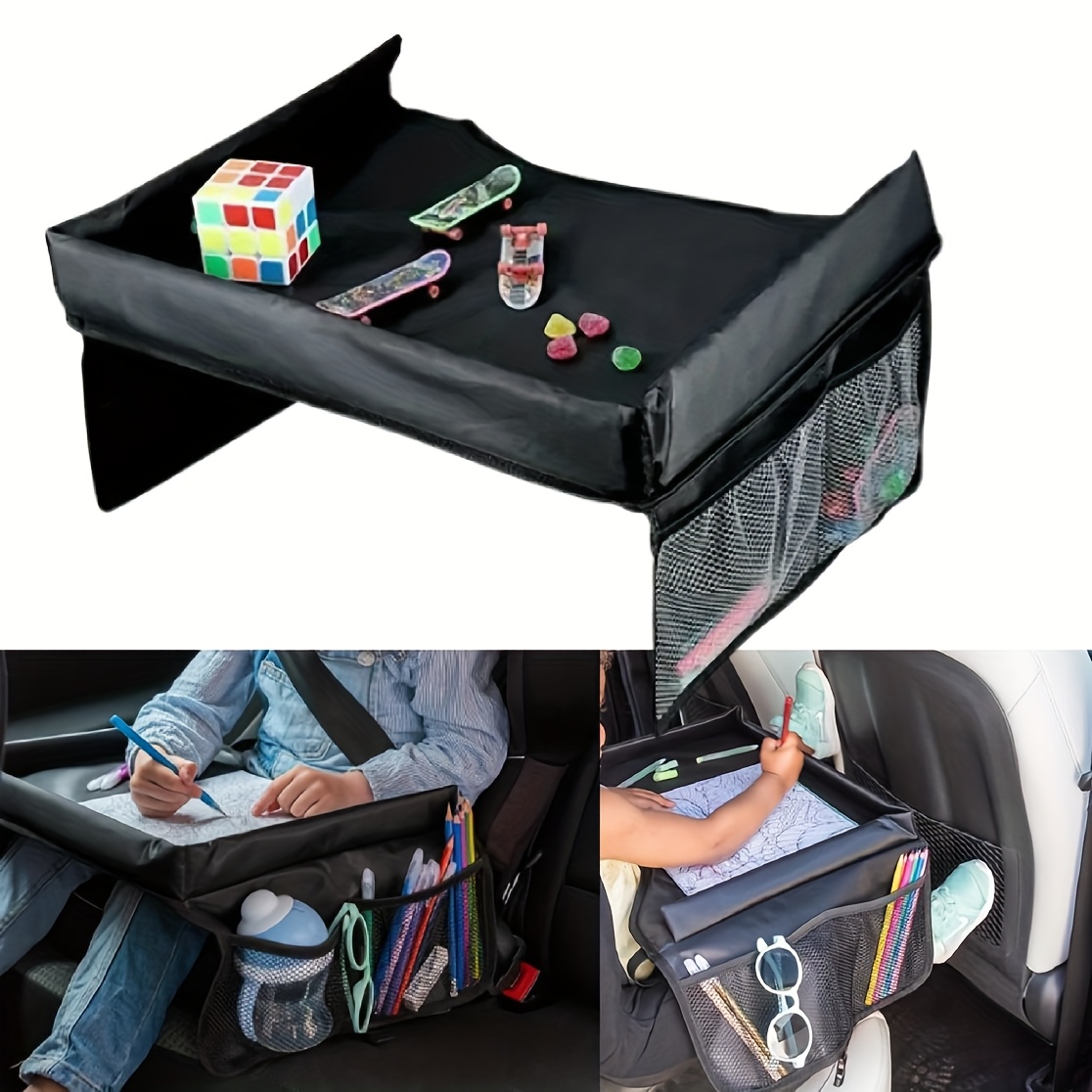 TEMU Premium Multifunction Car Seat Organizer Storage Bag Travel Tray, Car Rear Seat Activities Travel Tray Back Seat Organizer And Storage Bags,