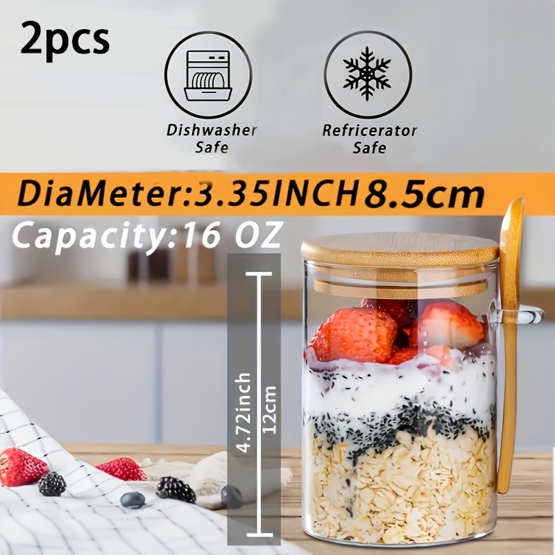 Purchase 2pcs/4pcs, 16oz Oatmeal Cup, Salad Bowl, Oatmeal Jar, Oatmeal Cup, Meal Preparation Container With Lid And Spoon, Glass Jar , Pudding, Yogurt, Salad, Cereal