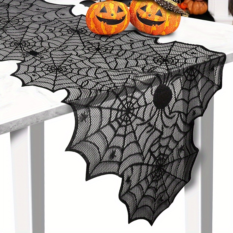 

Spider Web Tablecloth - 1pc, Black Lace Polyester, Festive Table Decor For Party, Seasonal Spiderweb Table Cover, Fits 4-6 People Table