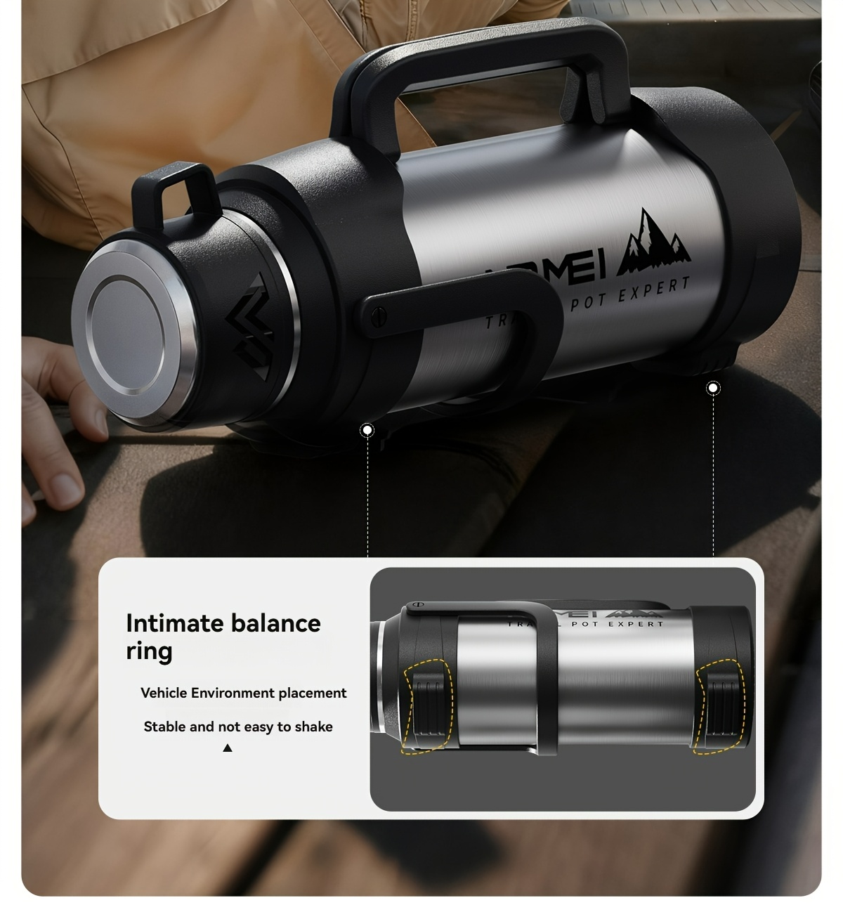 1 stainless steel large capacity in multiple sizes with a handle and cup lid featuring a tea storage compartment and maintaining temperature for suitable for outdoor use and camping Product details 25