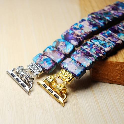 natural stone imperial jasper bracelet beaded bands compatibe with 7 6 5 1 handmade elastic stretch beaded strap for iwatch bands 38mm 40mm 41mm 42mm 44mm 45mm
