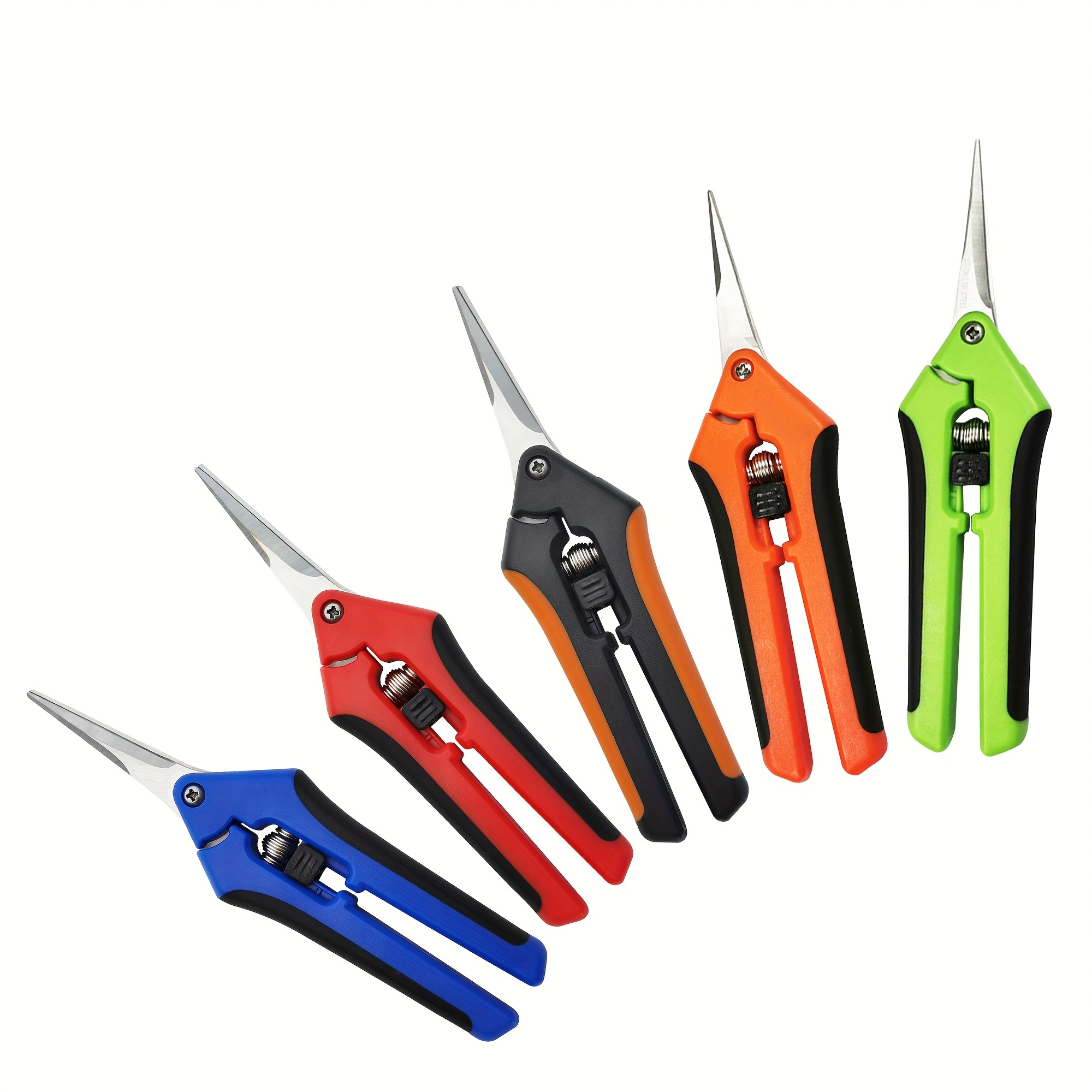 Image of 5pcs Stainless Steel Sharp-tip Garden Shears Set, Heavy-duty Pruning For Branches, Fruit, Grapes, And Vegetables, Gardening Scissors, Random Colors