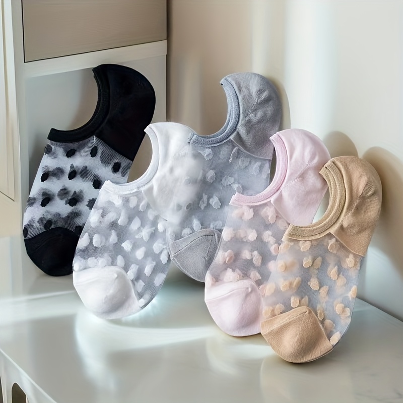 TEMU 5 Pairs Invisible Spring Summer New Polka Dot Glass Women's Short Socks