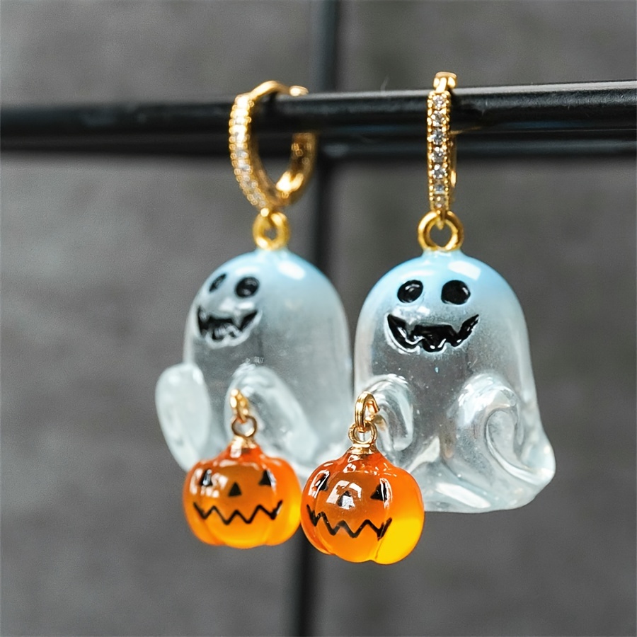 

& Pumpkin Drop Dangle Earrings For Women, 14k Golden Plated Cute With Zirconia Accents, Copper With Stainless Steel Ear Needles, Party Occasion Jewelry - Pair