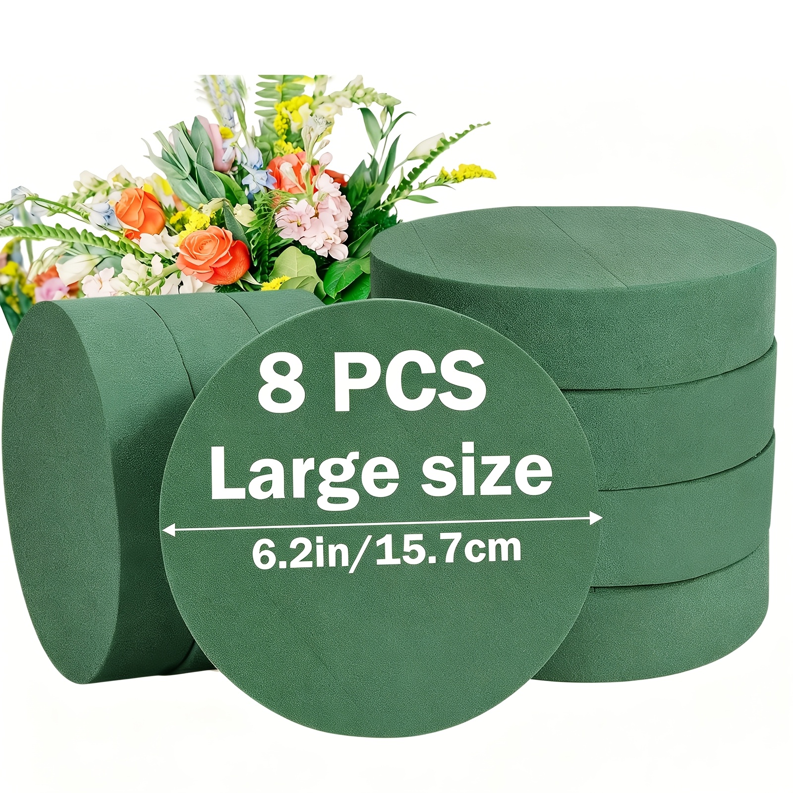 TEMU 8 Sets große, grüne, zylindrische Schaumstoffblöcke (6,2 x 6,2 x 1,6 Zoll), Premium Hochdichtes Blumensteckschaum, geeignet für Blumenwerkzeuge