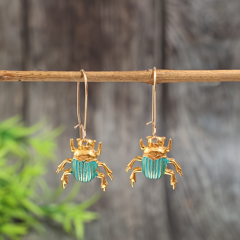 Teal Animal Beetle 3D Zinc Alloy Earrings — Unique Design