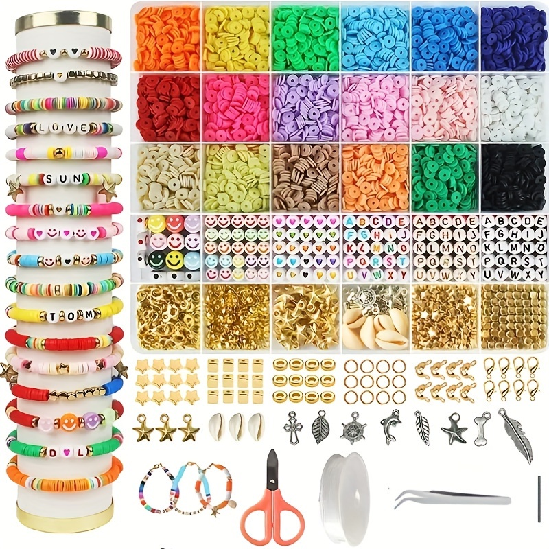 

5100pcs Colorful Polymer Clay Beads With Assorted Creative Beads Charms And Bungee Cord Kit For Diy Bracelet Necklace Daily Use Gifts Jewelry Making Craft Supplies