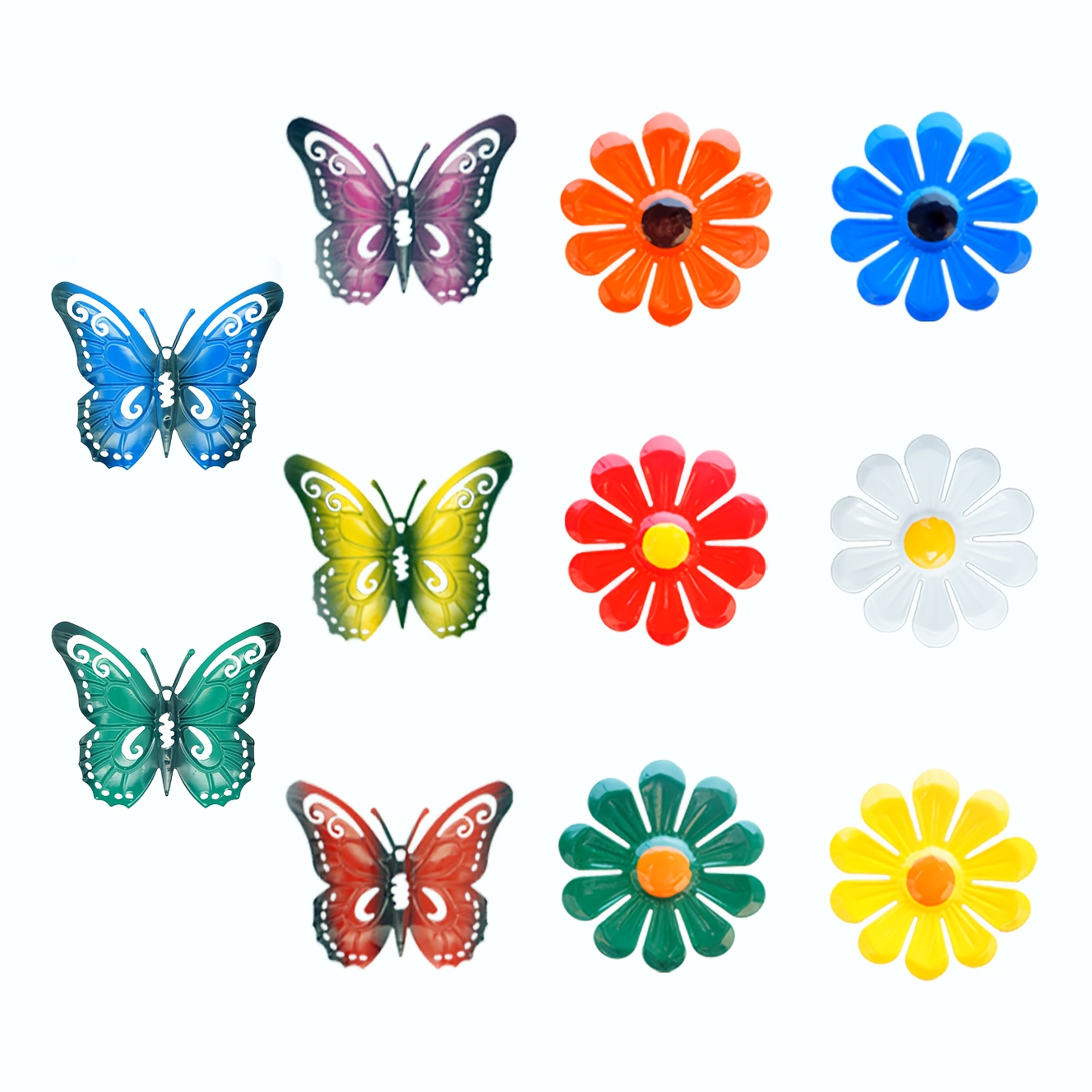 Image of Outdoor Wall Decoration 11pcs Metal Butterflies And Floral Ornaments, Colorful Garden Decor, Indoor/outdoor Metal Crafts, Accents, No Electricity Required