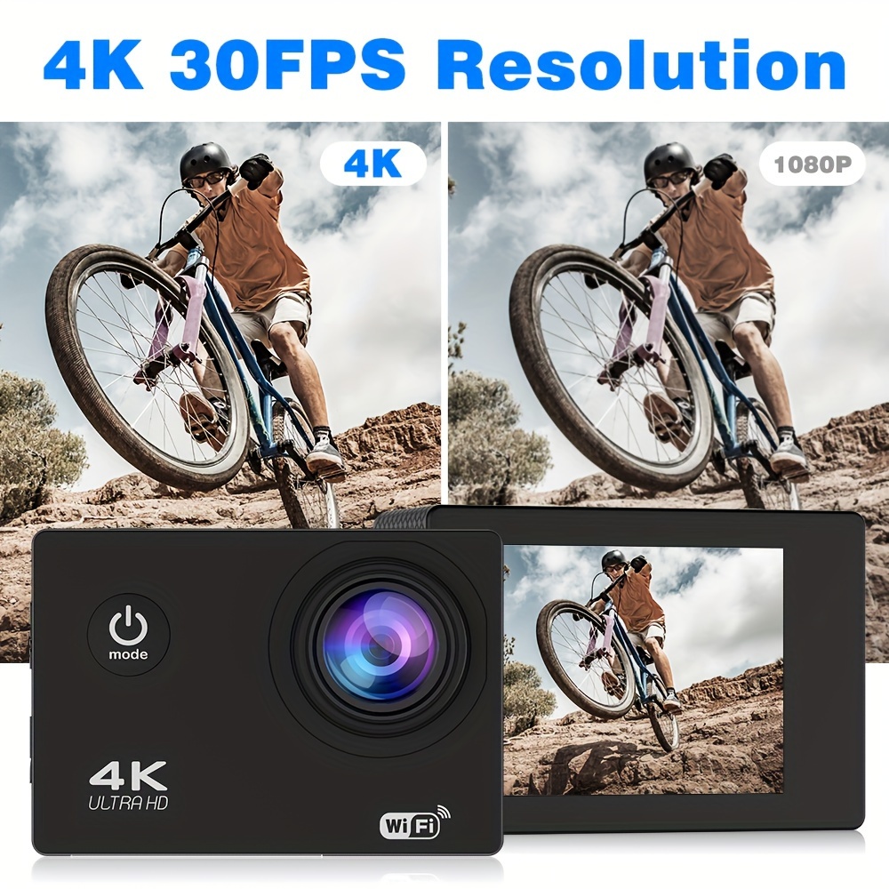 câmera de   wifi 4k ultra hd com visão noturna, à   dágua, grav  em loop e   -   para  , ciclismo, caminhada &   -   cartão de armazenamento de 128gb, câmeras de   | design de lente   | construção durável, câmera externa sem fio à   dágua detalhes 1