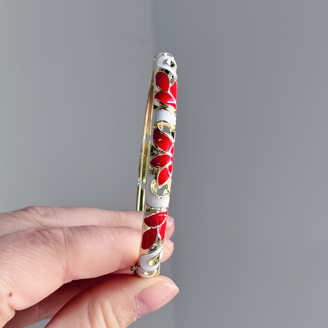 TEMU Bracelet en émail, Bracelet ajustable, Bracelet en émail à motif floral vintage, Bracelet rétro, Bracelet pour femmes, Cadeau de demoiselle d'