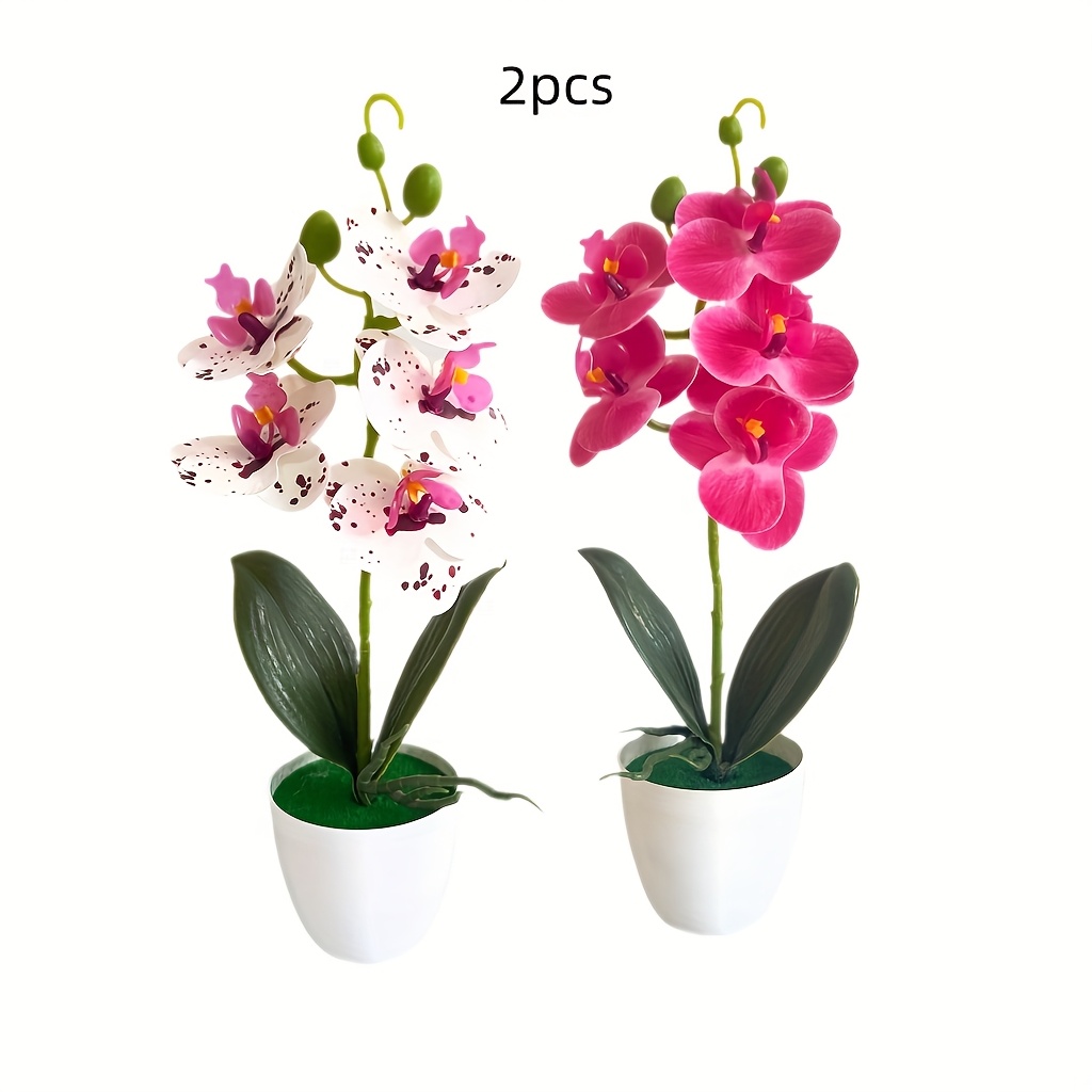 Image of 2pcs Artificial Plants In Pot - Realistic Fake Flowers With Pots, Faux Orchids Suitable For Decor, Wedding/christmas/valentine's/halloween/thanksgiving Decorations, Low-maintenance Plastic Flowers