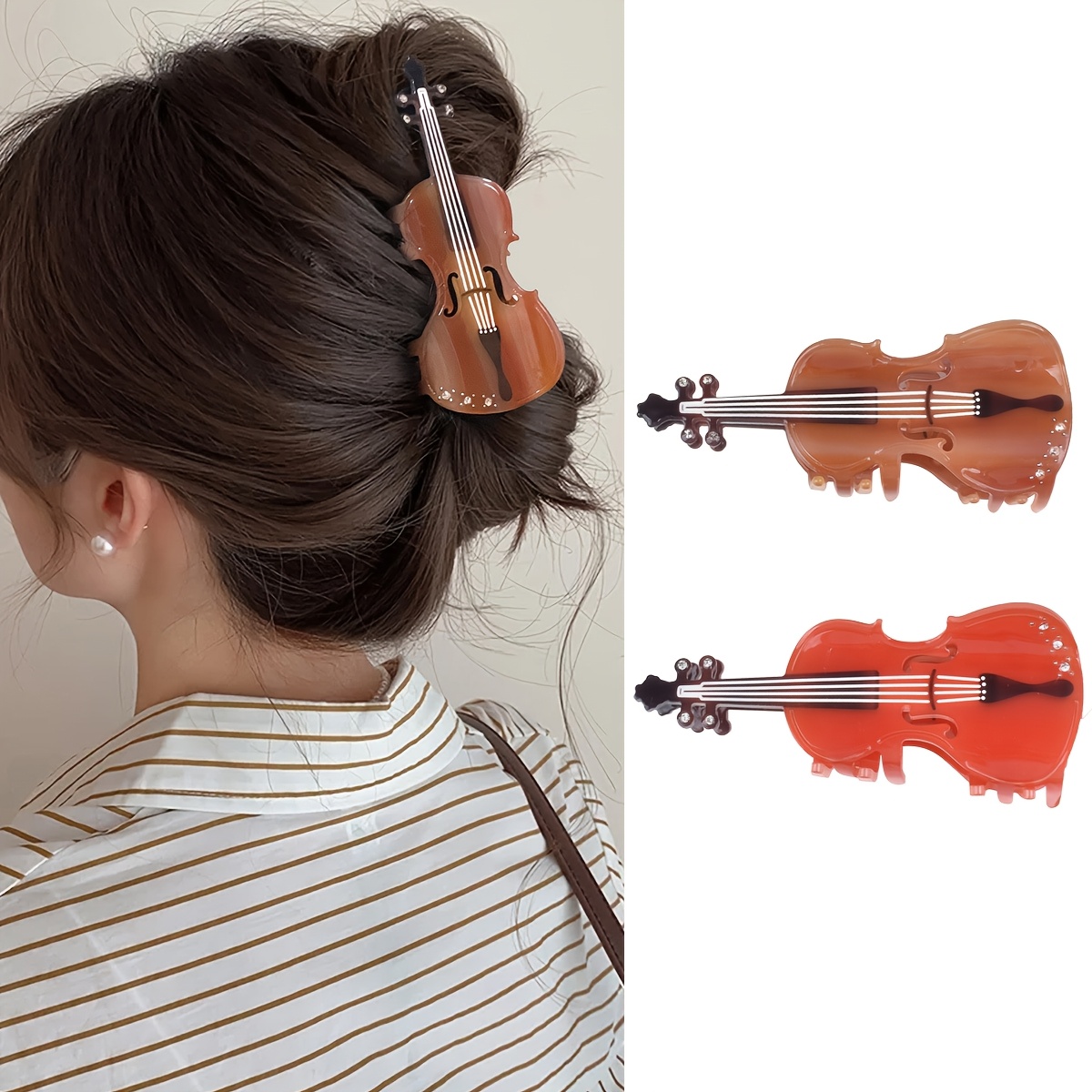 

1pc Elegant Violin Guitar Hair Claw, Y2k Style Rock Instrument Design, Large Non-slip Fashionable Shark Clip For Women, Ideal For Daily Use & Gift