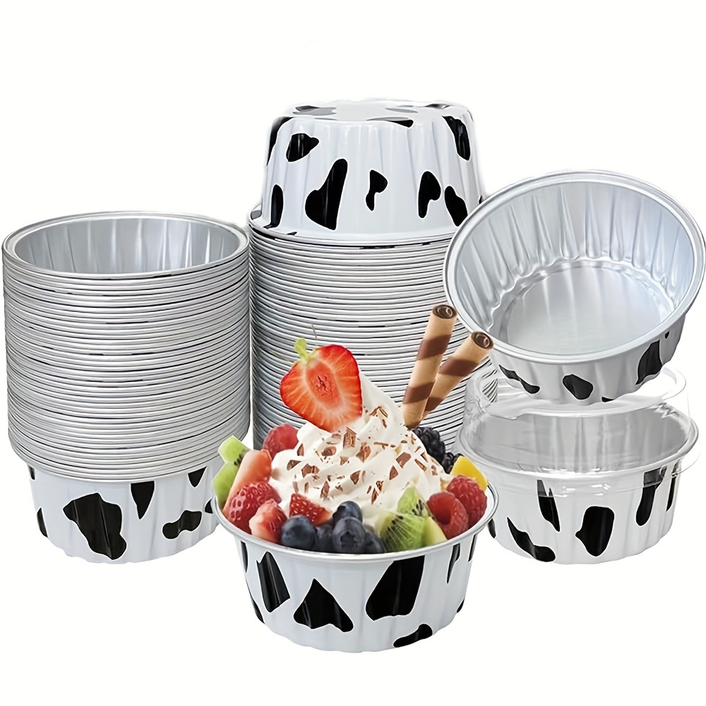 

18pcs Cow Print Aluminum Foil Baking Cups, Disposable Cupcake Liners Muffin Tins For Wedding Birthday Party