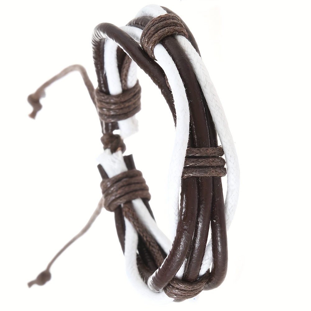 Boho Handwoven Leather Bracelet Adjustable Unisex Colorful Casual Wear Accessory