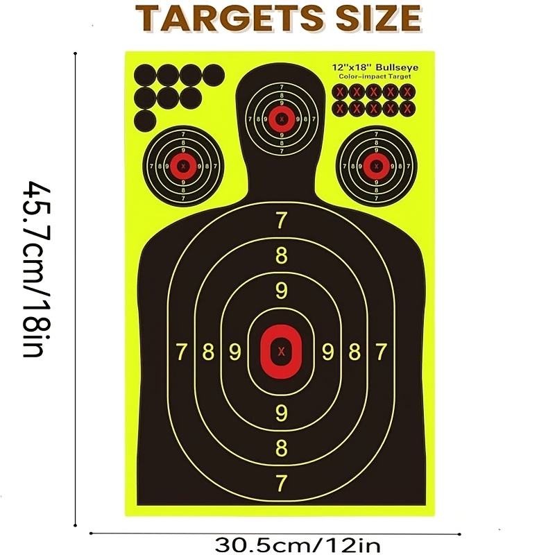 12x18 Inch Silhouette Splatter Targets - Bright Fluorescent Yellow Easily Seen On Impact When Hitting Target for BB Guns, Airguns, Rifles, Indoor And Outdoor Ranges (10/20/50/100 Packs)