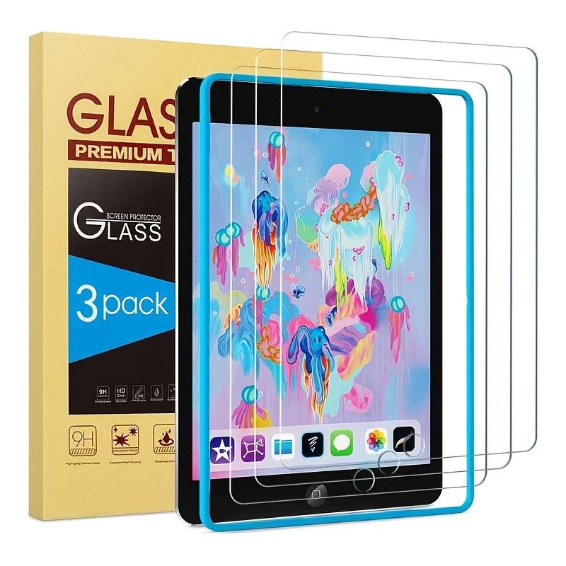 TEMU Lot de 3 protections d'écran en verre trempé, compatibles avec Apple iPad 6e/5e génération 9,7 pouces et iPad Air 2, 9H, résistantes aux rayures