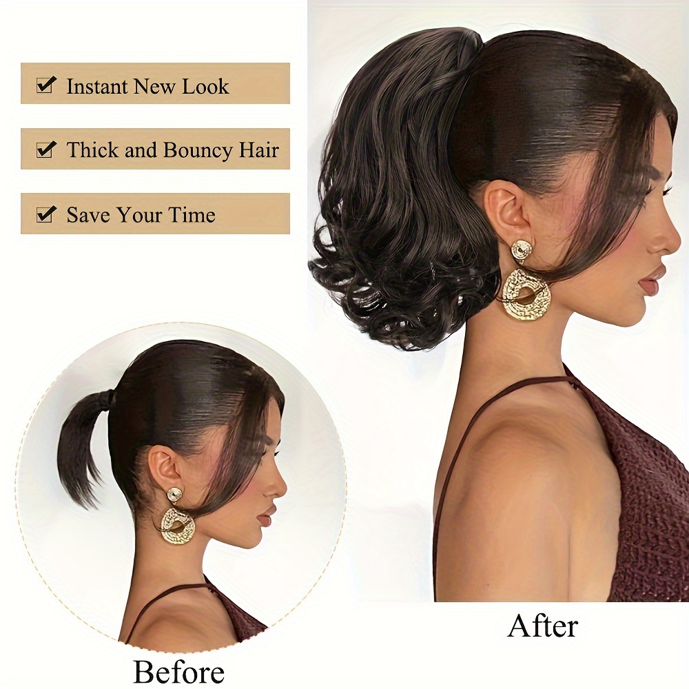 synthetic hair extension clip for ponytail with 14 inch short wavy curls for women details 4