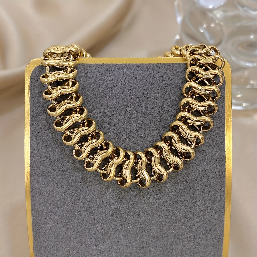 Chunky Thick Hollow Chain Link Bracelet, Golden Cuff Jewelry