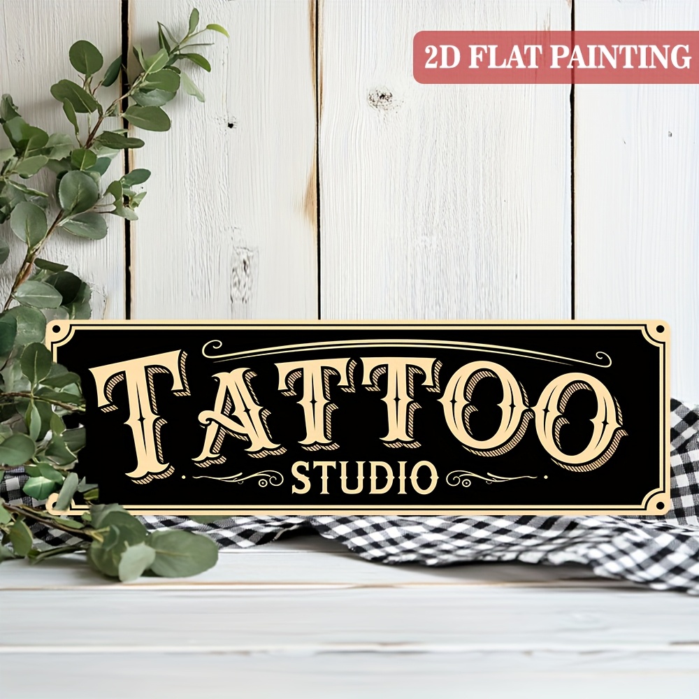 TEMU Letrero Decorativo de Madera Rústica 'Estudio de Tatuajes', 1 Pieza, 2D , 16x4.92 Pulgadas, Estilo Granja para Pared/Puerta, Decoración para