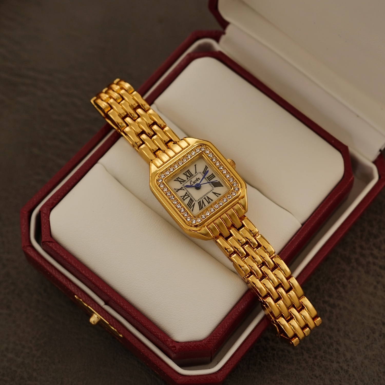 elegant   square watch for women with rhinestones casual roman   quartz zirconia accents alloy band