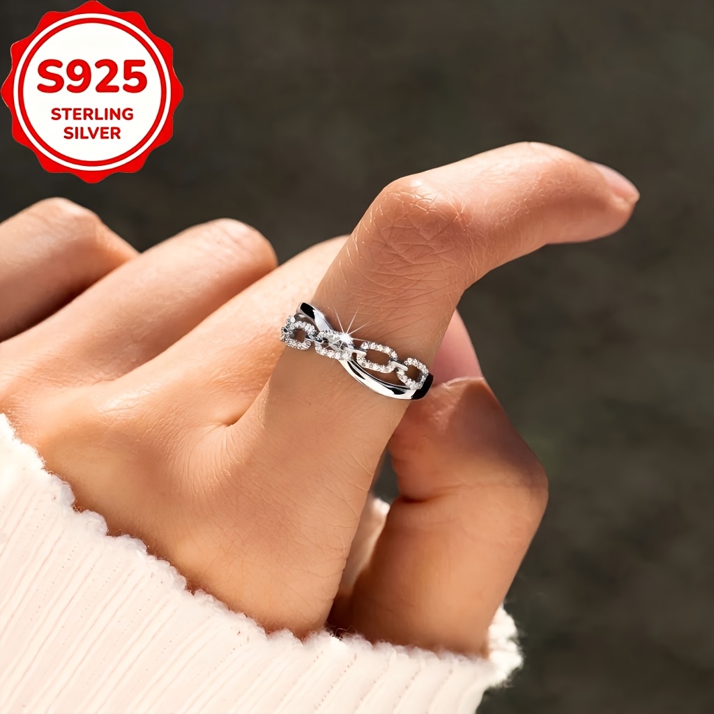 Women's Adjustable S925 Silver Interlocking Cross Ring