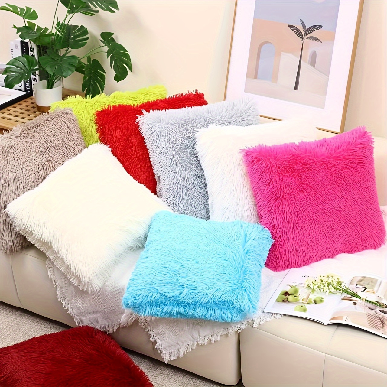 

1pc Housse de Coussin en Fausse Fourrure - Douce & Confortable, 17x17 Pouces, Couleurs Vibrantes pour Salon, Chambre, Décoration de Bureau - Lavable en Machine, Fermeture Éclair, Style Contemporain