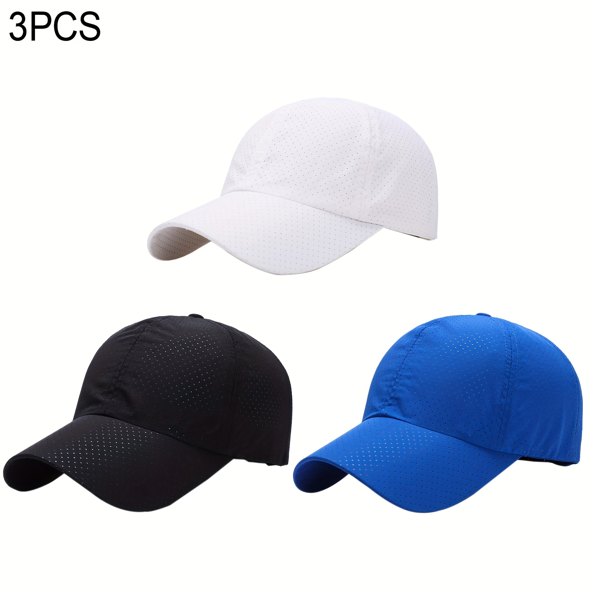 

3pcs Quick-drying Elastic Breathable Mesh Baseball Caps For Sports, Various Color Options, Durable