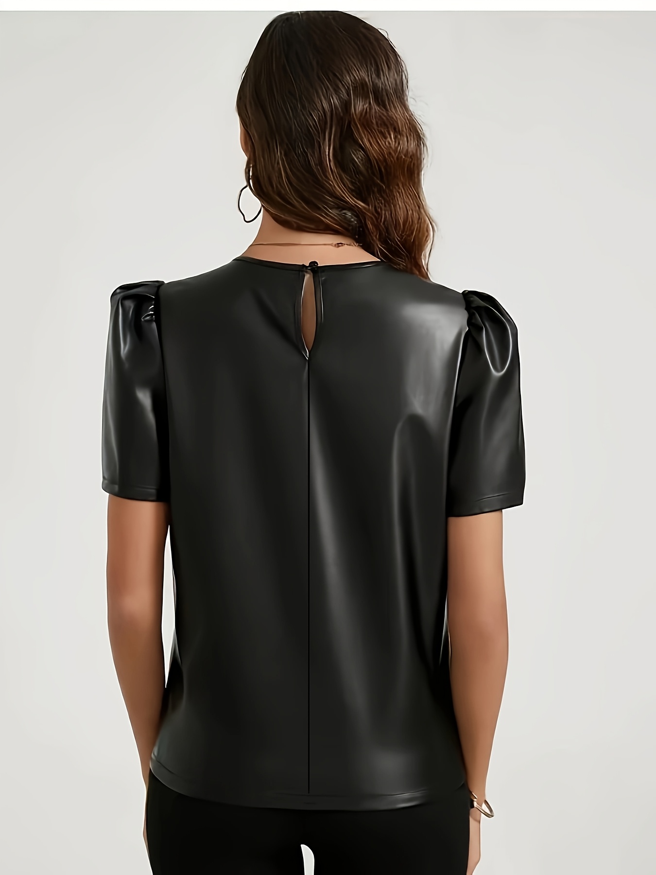 womens elegant synthetic leather shirt solid color black Temu Poland