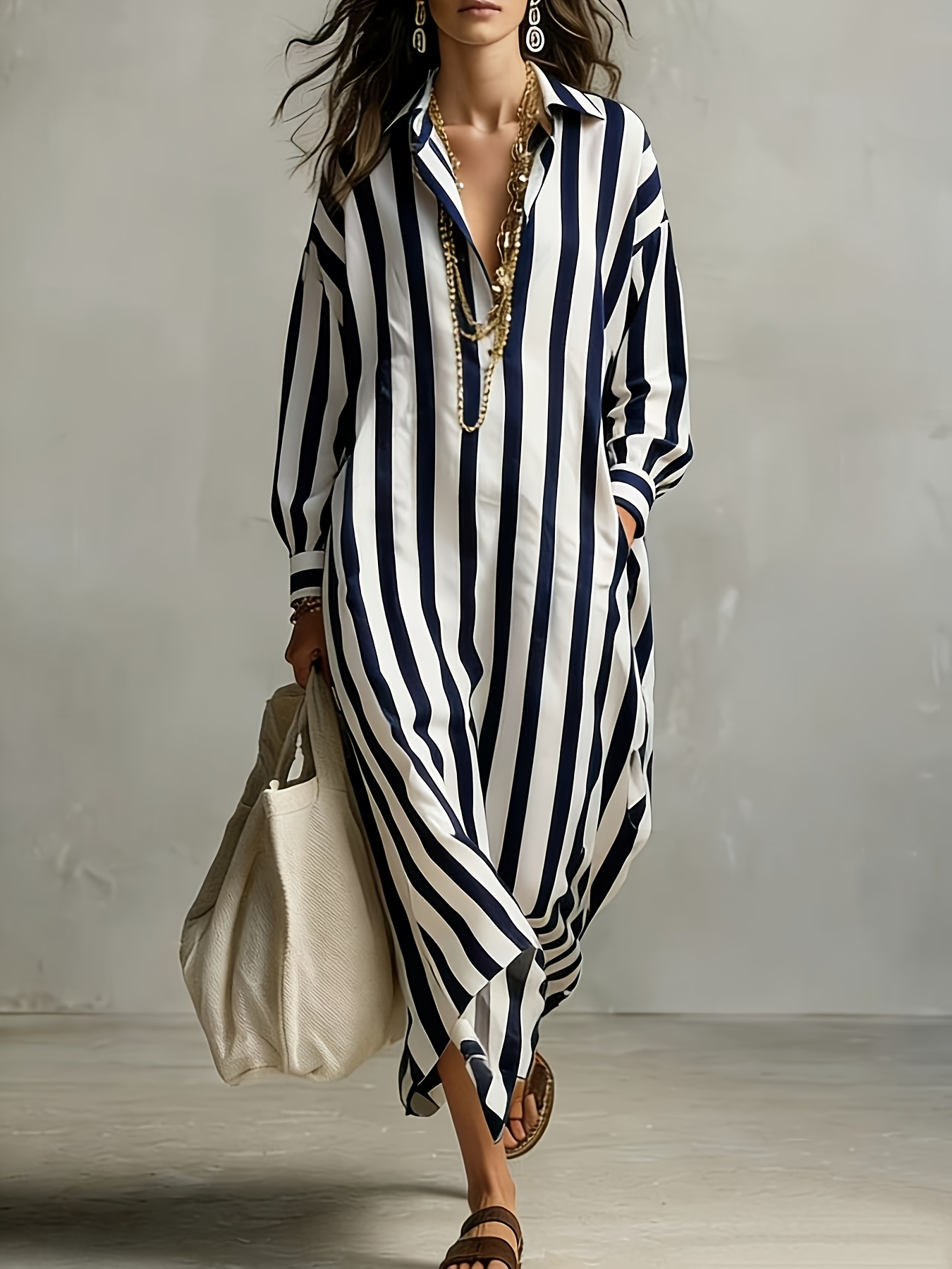 long sleeve black and white striped maxi dress Black Striped Tiered Women's Plus Size Maxi Dress