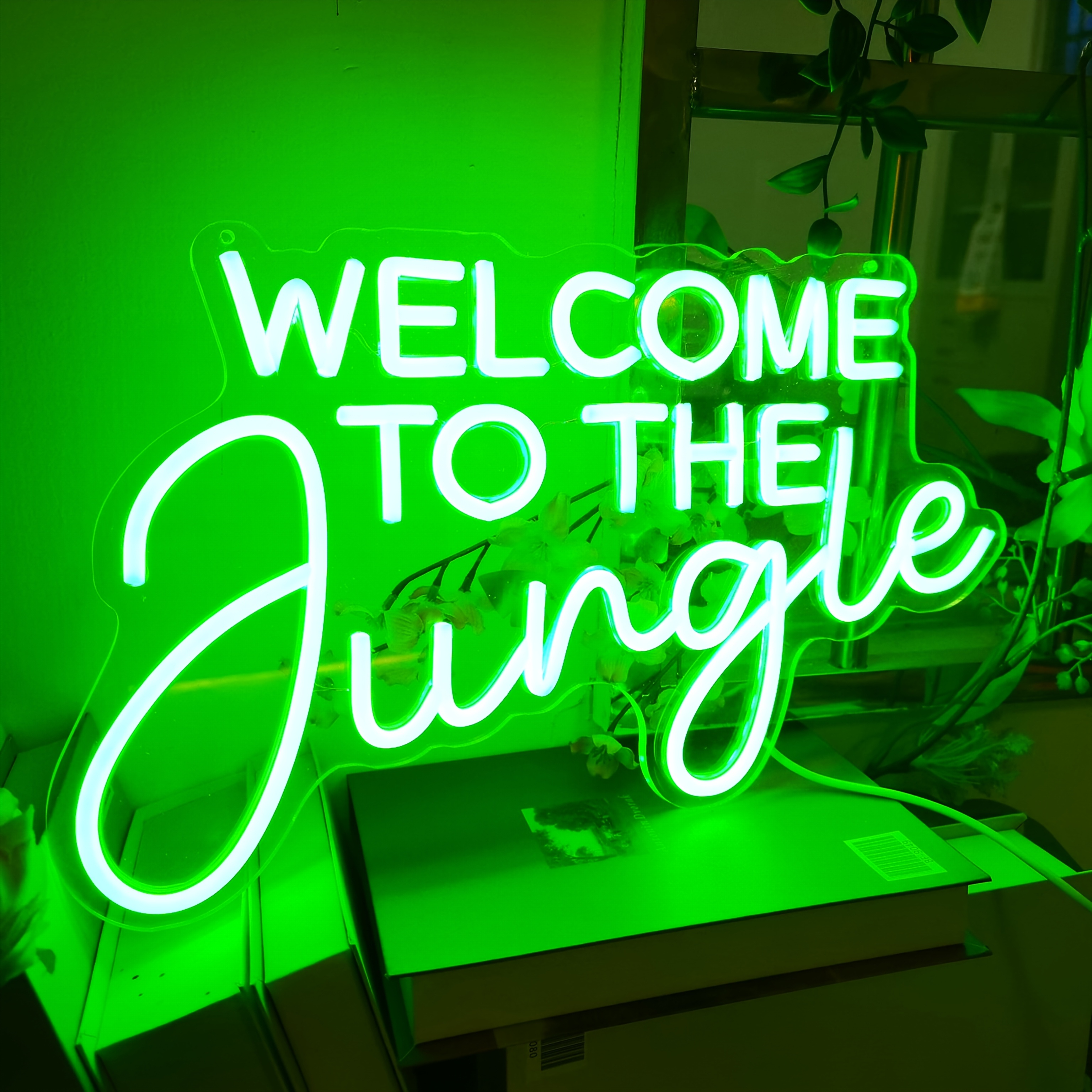welcome to the jungle neon sign jungle decor green led word neon light signs for wall decor usb letter light up sign for garden home entryway front porch party gift